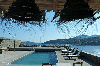 The pool area at Kavos studios, Sifnos