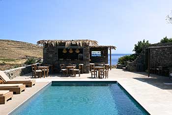 The pool area at Kavos studios