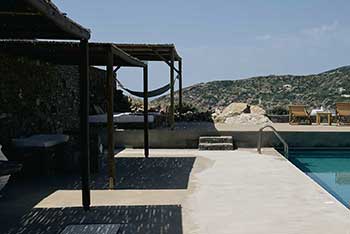 The pool area at Kavos studios