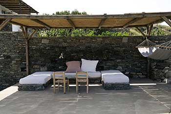 At the pool area of Kavos studios