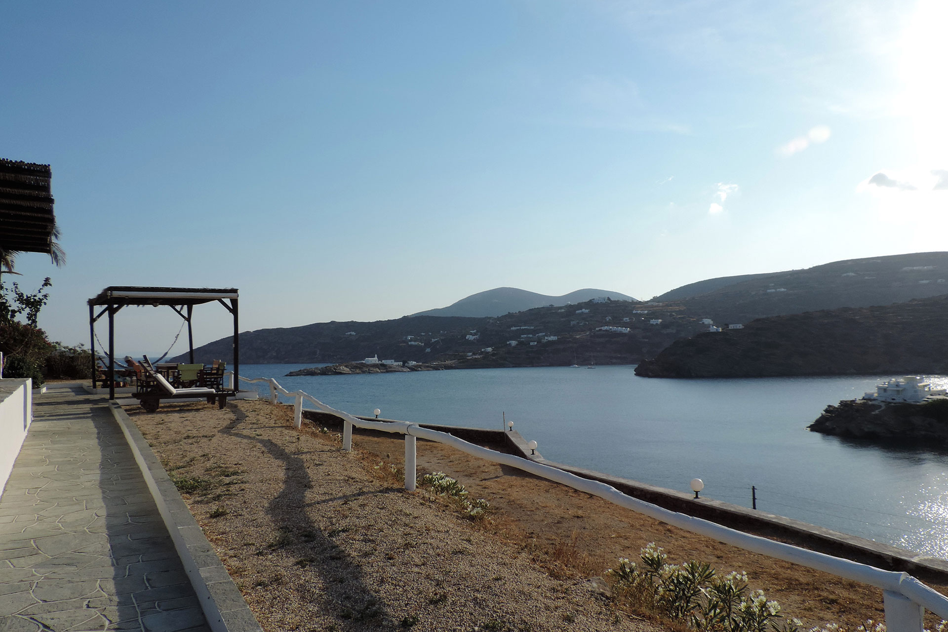 The patios of Studios Almira and Rigani at Kavos