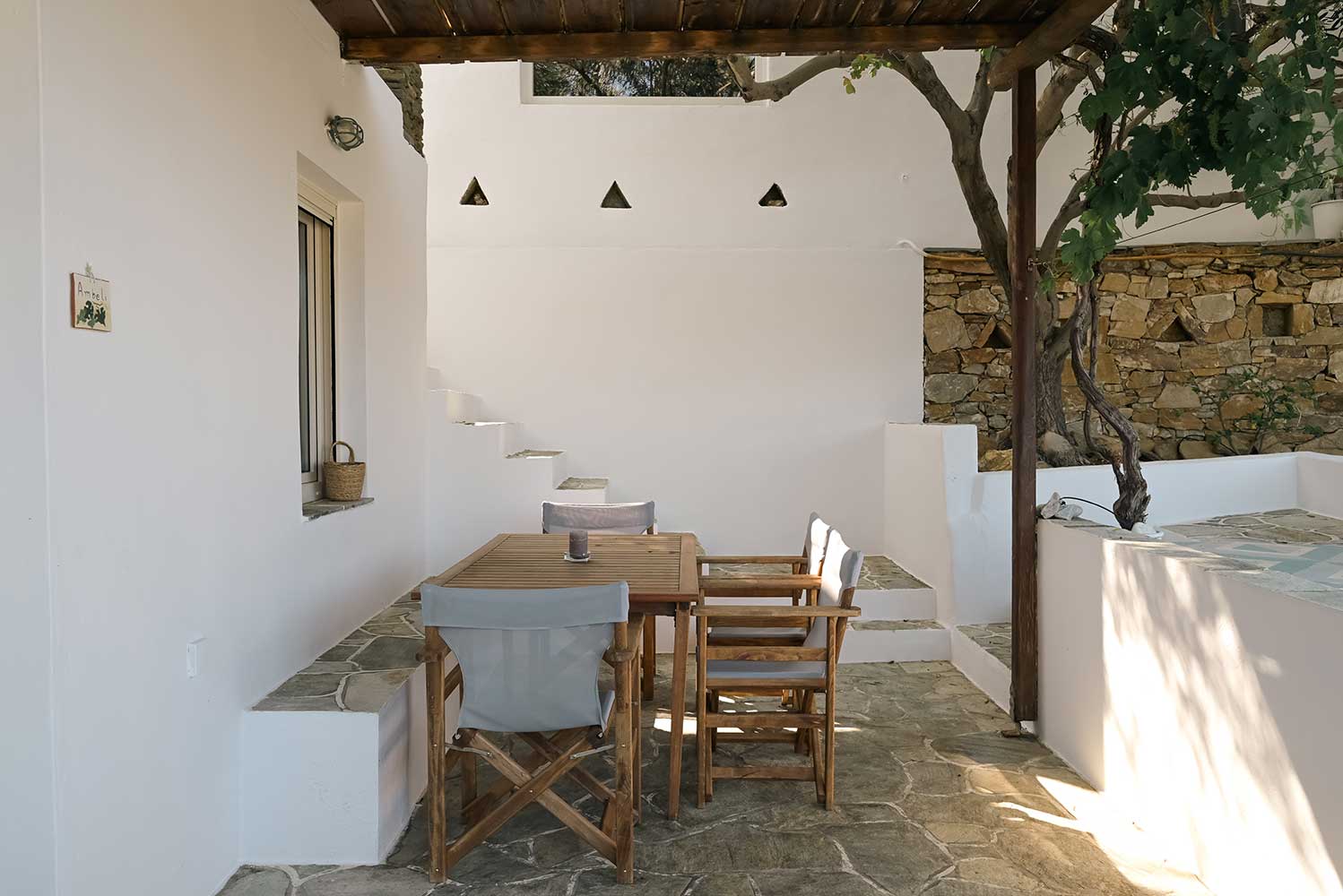 The patio at Ambeli family house at Kavos